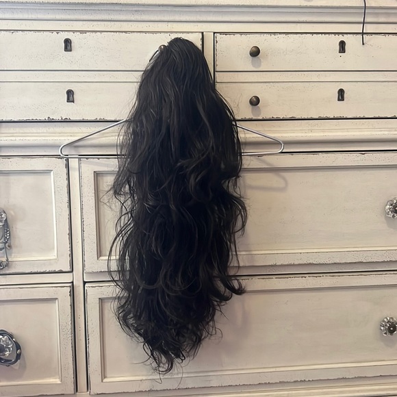 Clip on hair extensions long brown black beach waves bouncy curls or costume wig - Picture 7 of 12